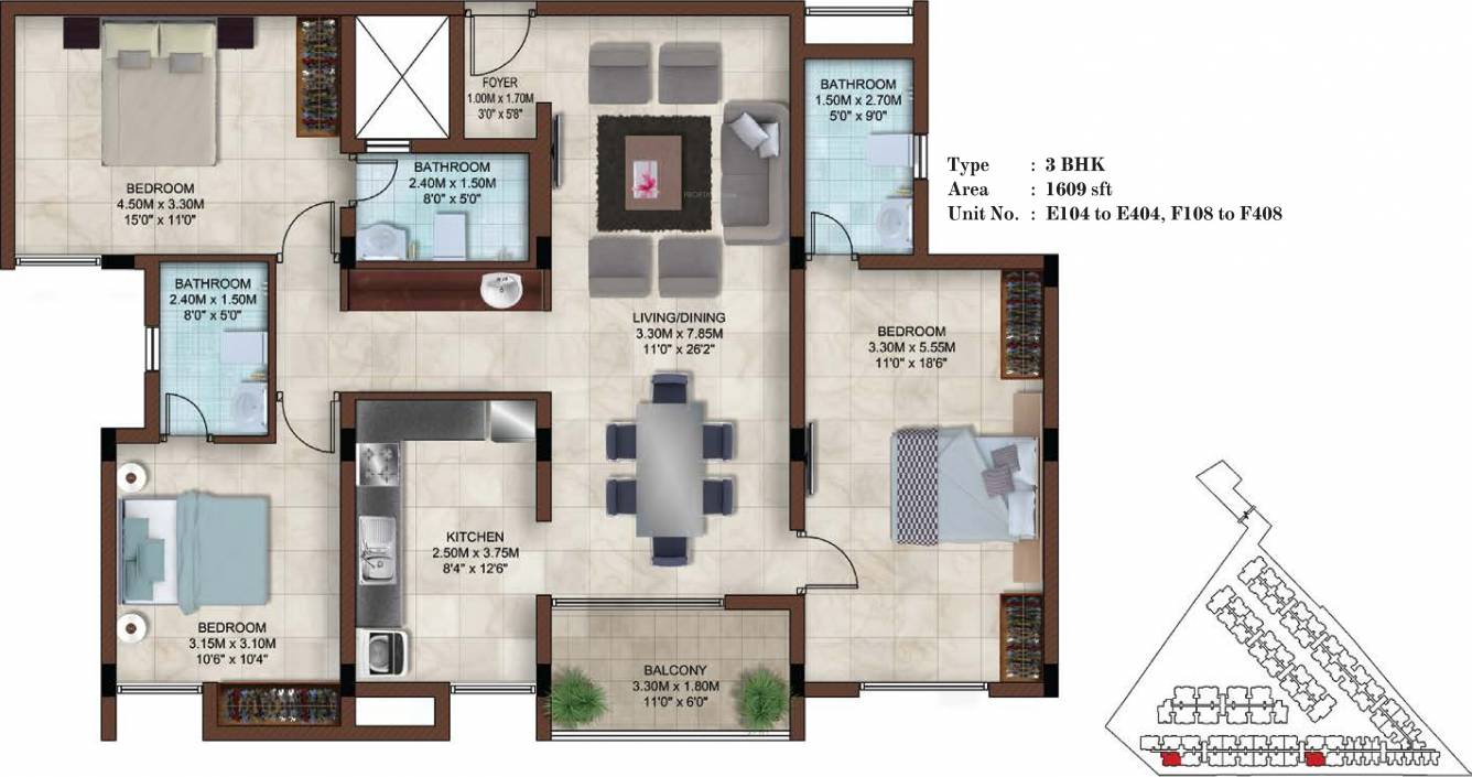 Casagrand Bellissimo (3BHK+3T (1,609 sq ft) 1609 sq ft)