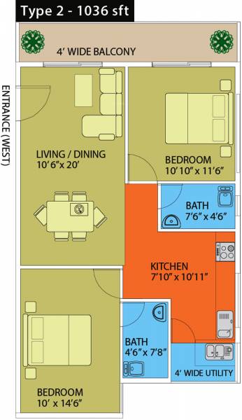 Naksha Hyde Park (2BHK+2T (1,036 sq ft) 1036 sq ft)