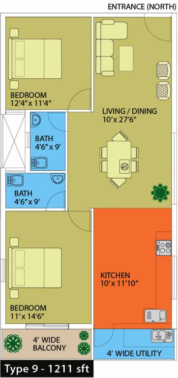 Naksha Hyde Park (2BHK+2T (1,211 sq ft) 1211 sq ft)