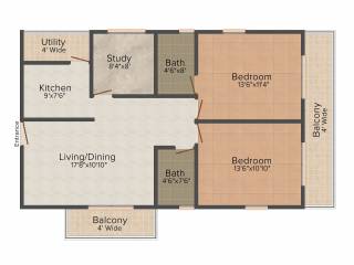 Naksha Hyde Park (2BHK+2T (1,228 sq ft)   Study Room 1228 sq ft)