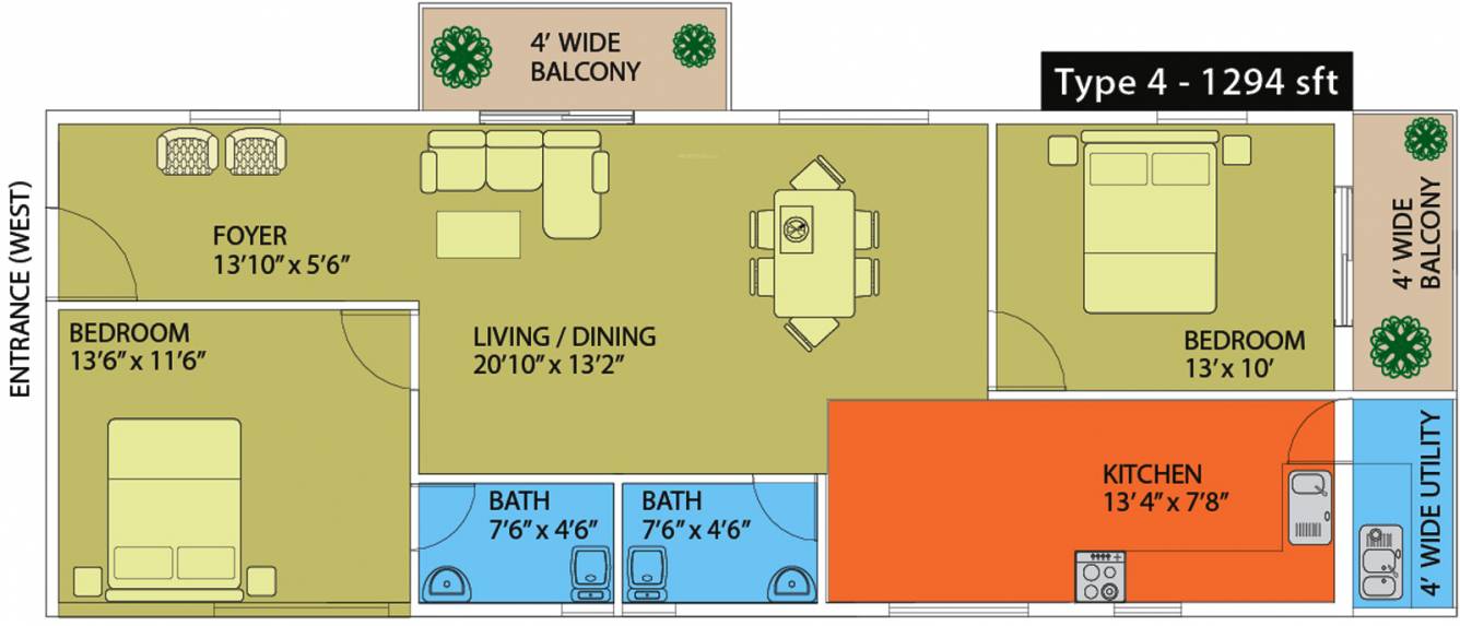 Naksha Hyde Park (2BHK+2T (1,294 sq ft) 1294 sq ft)