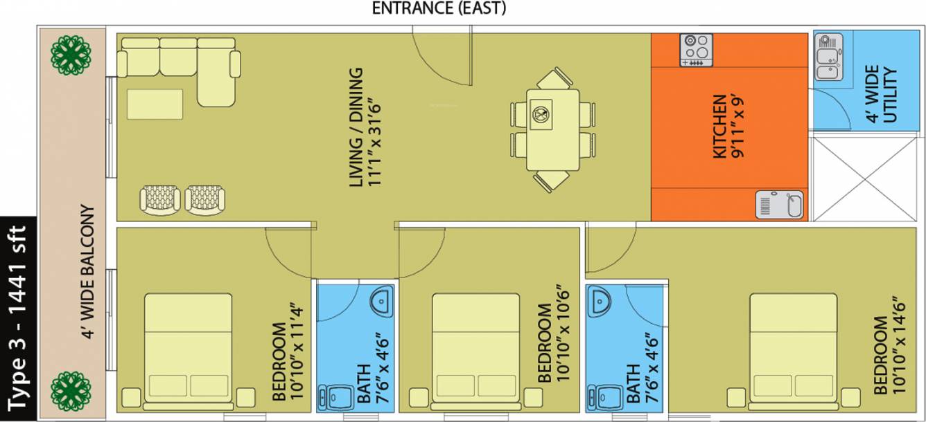 Naksha Hyde Park (3BHK+2T (1,441 sq ft) 1441 sq ft)
