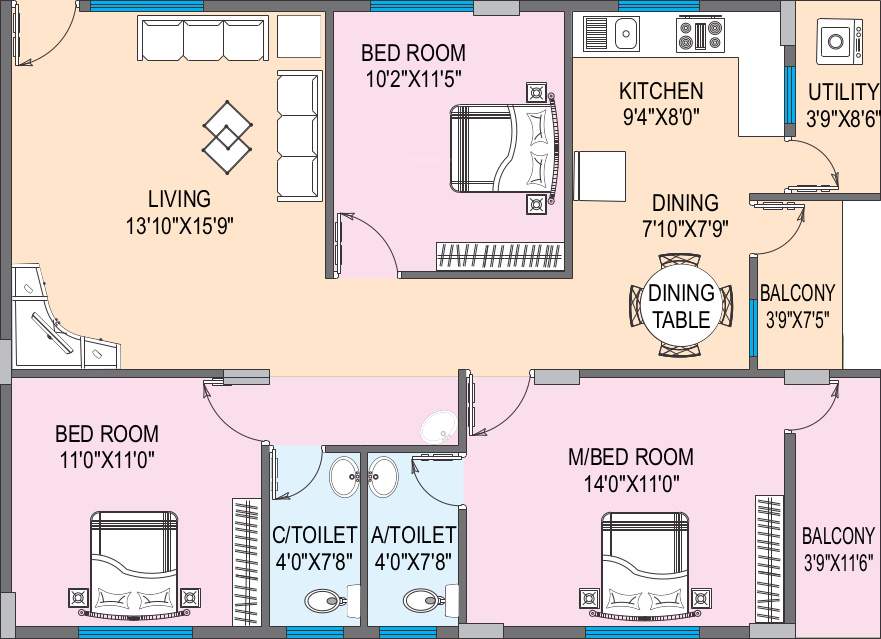 OSNC Nandini Springfield (3BHK+2T (1,400 sq ft) 1400 sq ft)