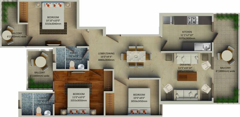 Supertech Hillview Apartments (3BHK+2T (1,350 sq ft) 1350 sq ft)