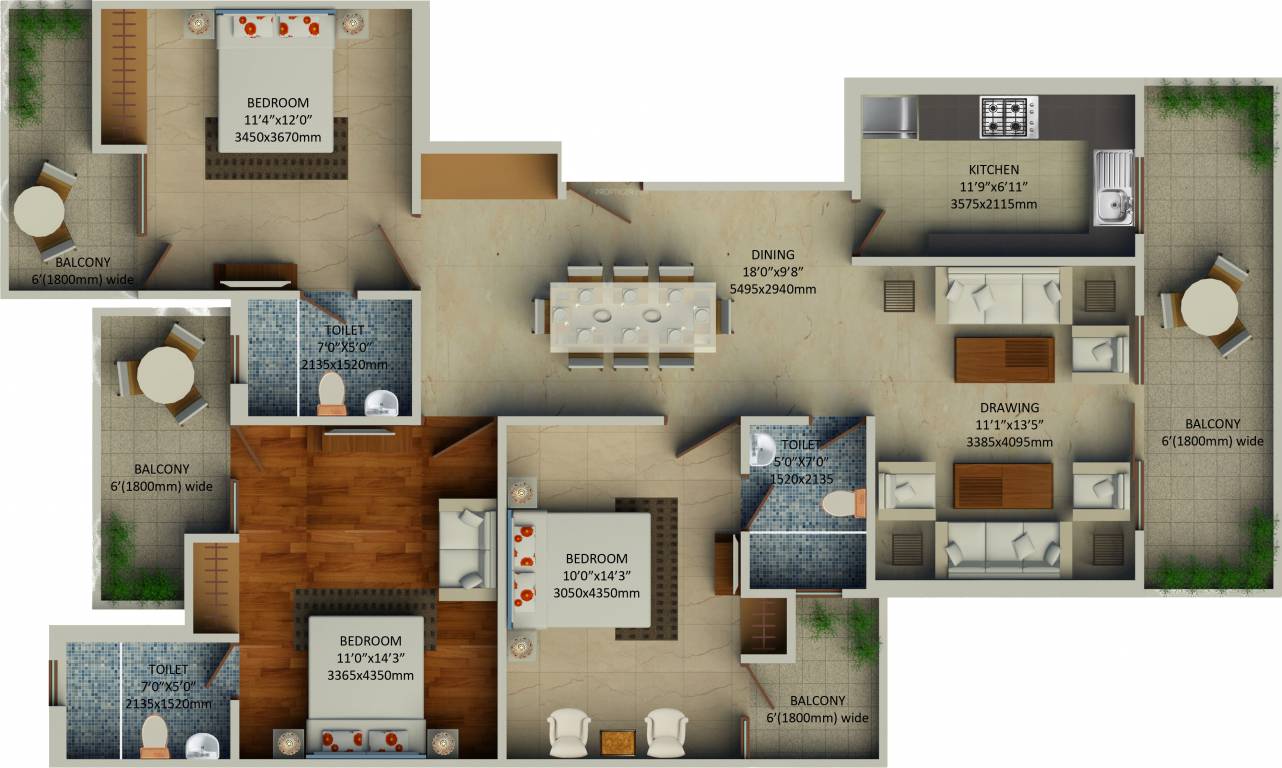 Supertech Hillview Apartments (3BHK+3T (1,700 sq ft) 1700 sq ft)