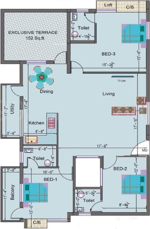 Vaikund Trilok (3BHK+3T (1,552 sq ft) 1552 sq ft)