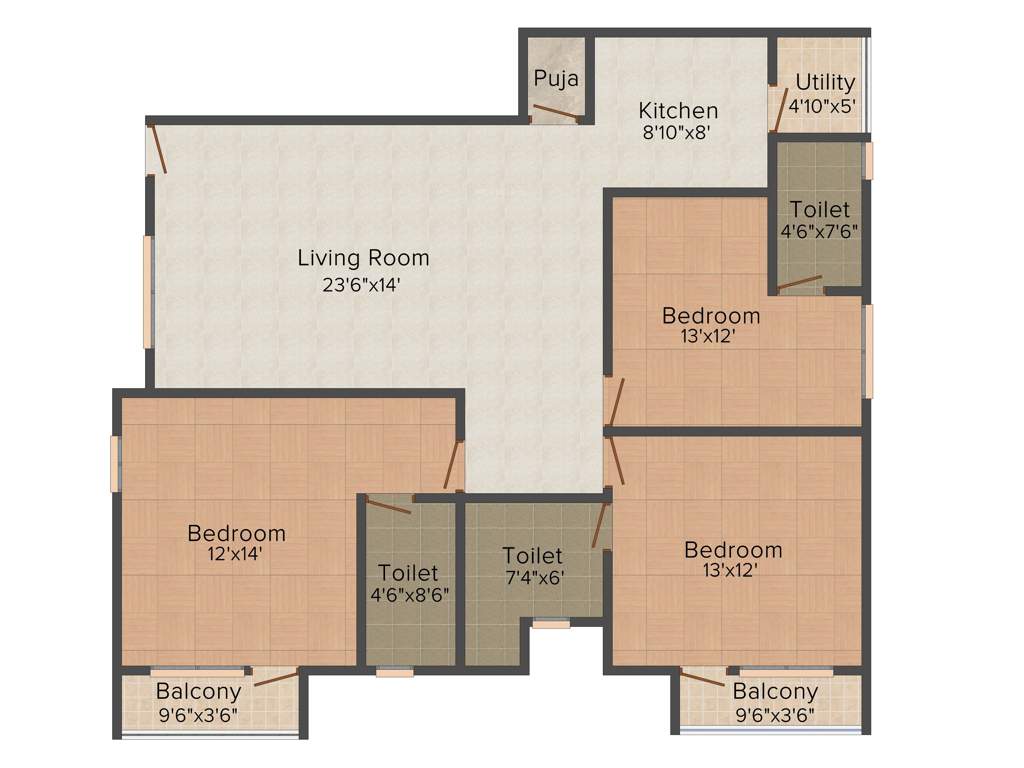 Vaibhav Serene (3BHK+3T (1,392 sq ft) + Pooja Room 1392 sq ft)