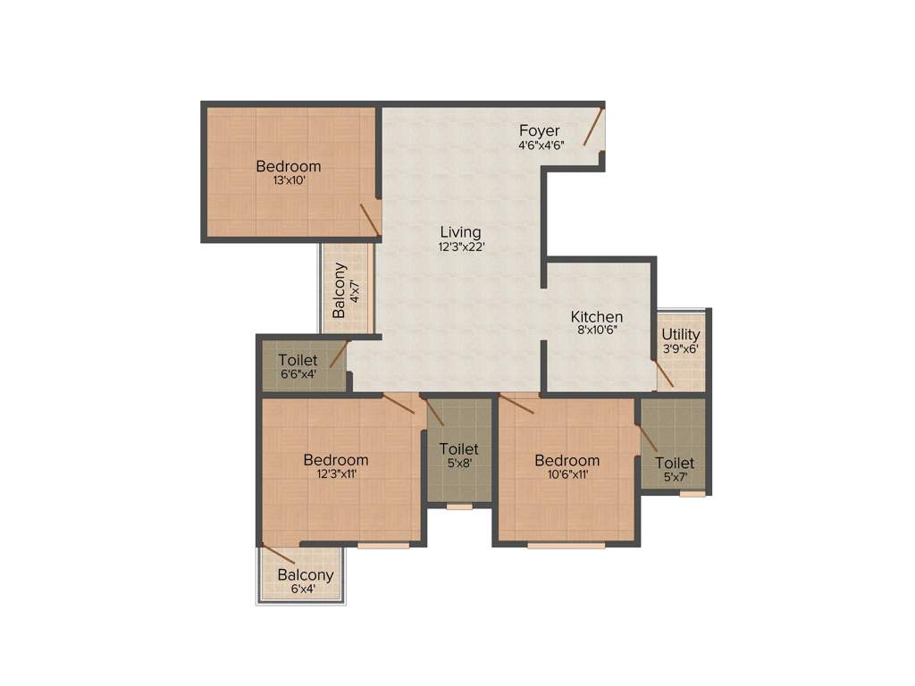 MJ Avershine (3BHK+2T (1,184 sq ft) 1184 sq ft)