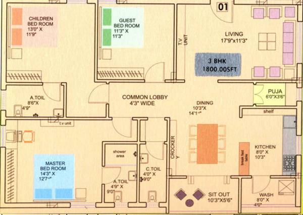 Sahiti Maa Villa (3BHK+3T (1,800 sq ft)   Pooja Room 1800 sq ft)