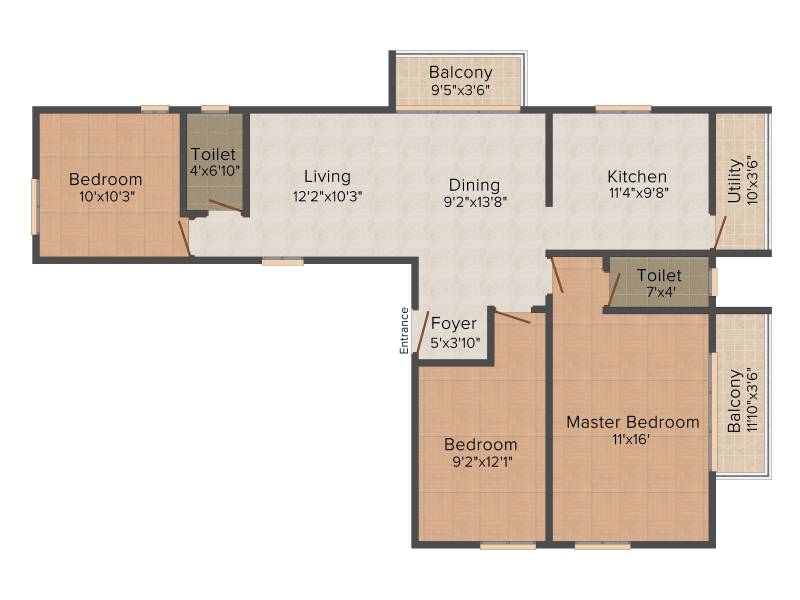 Aanjana Ruthira Residency (3BHK+2T (1,370 sq ft) 1370 sq ft)