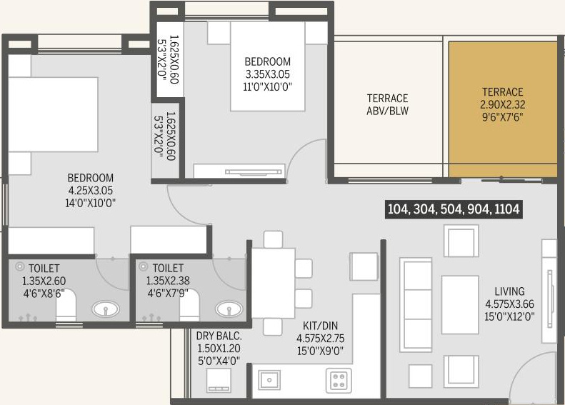 Vilas Javdekar Yashwin (2BHK+2T (1,054 sq ft) 1054 sq ft)