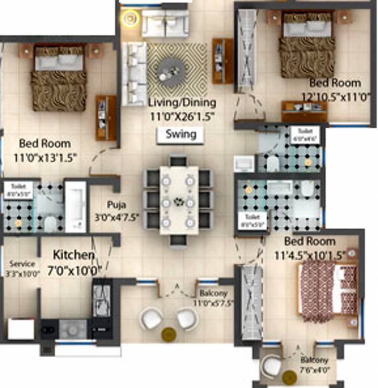 VNCT The White House (3BHK+3T (1,612 sq ft) 1612 sq ft)