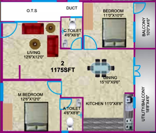 Sumukha Telecom Clusters (2BHK+2T (1,175 sq ft) 1175 sq ft)