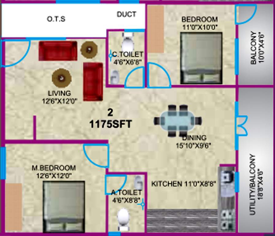 Sumukha Telecom Clusters (2BHK+2T (1,175 sq ft) 1175 sq ft)
