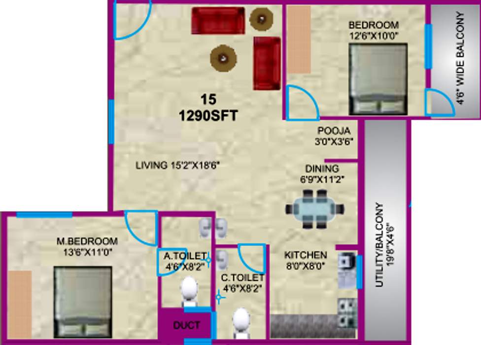 Sumukha Telecom Clusters (2BHK+2T (1,290 sq ft)   Pooja Room 1290 sq ft)