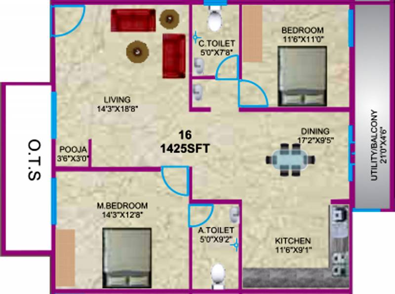 Sumukha Telecom Clusters (2BHK+2T (1,425 sq ft)   Pooja Room 1425 sq ft)
