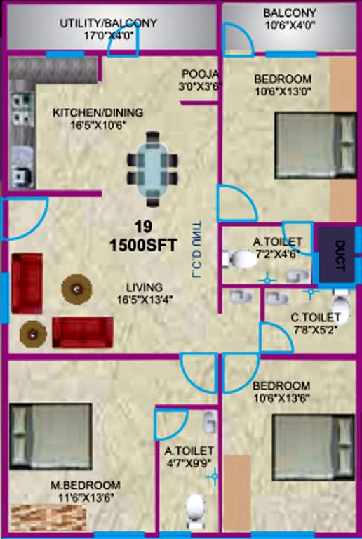 Sumukha Telecom Clusters (3BHK+3T (1,500 sq ft)   Pooja Room 1500 sq ft)