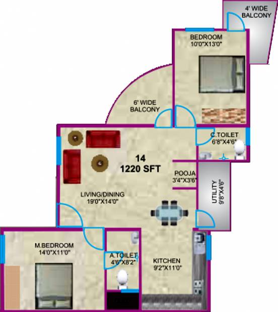 Sumukha Telecom Clusters (2BHK+2T (1,220 sq ft)   Pooja Room 1220 sq ft)