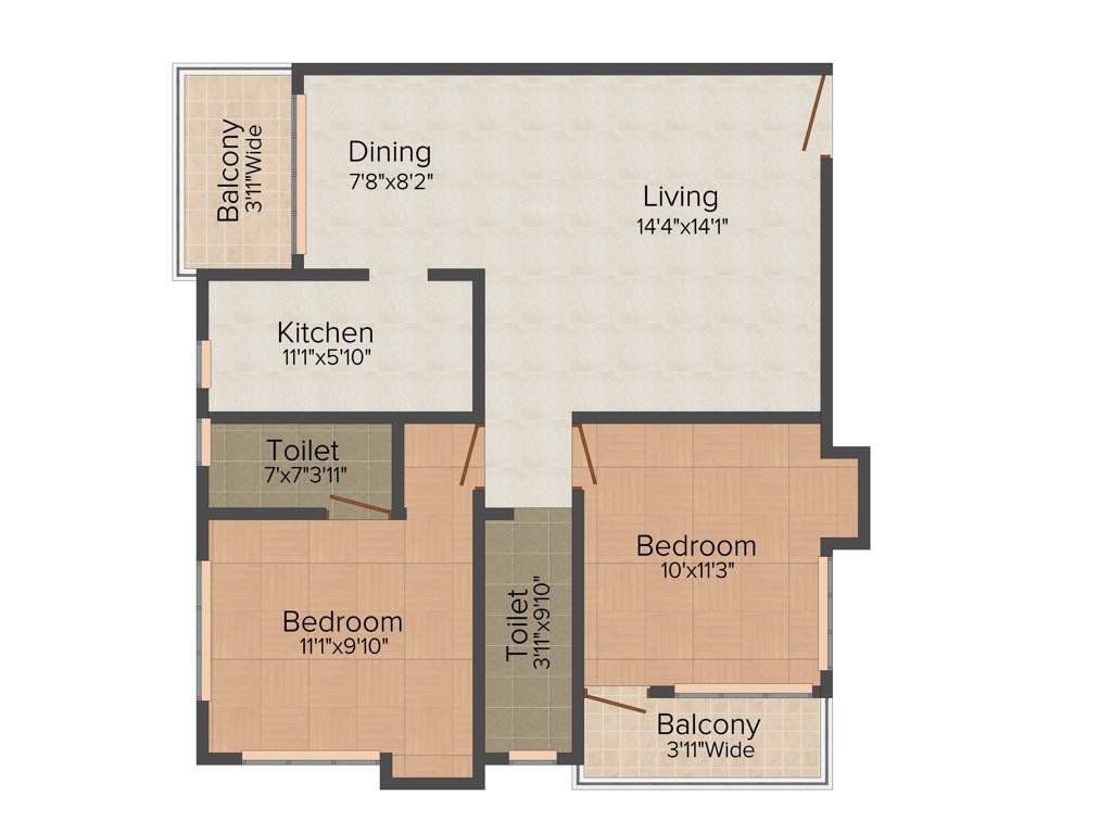 Mamata Suvenior Heights (2BHK+2T (1,110 sq ft) 1110 sq ft)