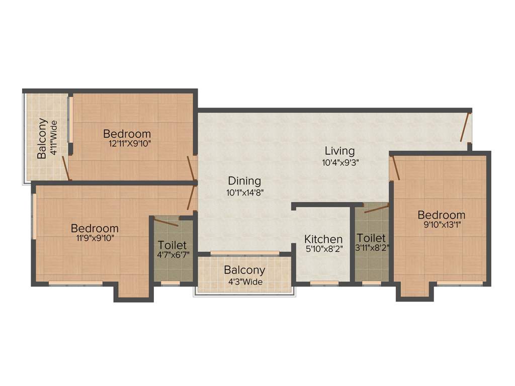 Mamata Suvenior Heights (3BHK+3T (1,291 sq ft) 1291 sq ft)