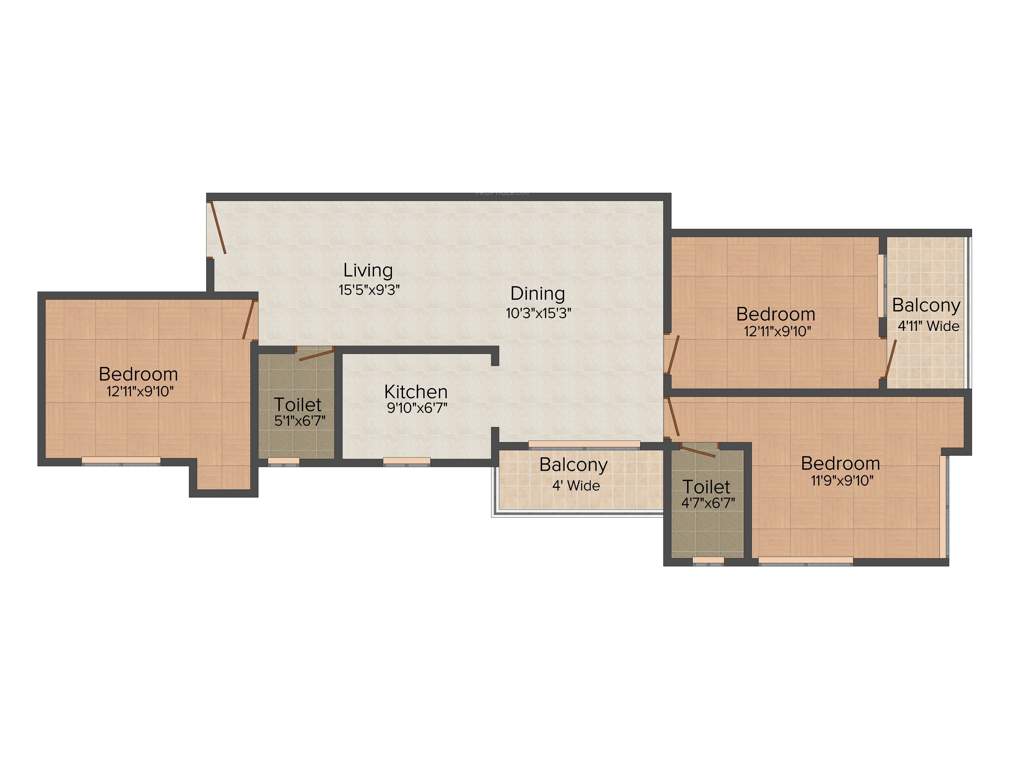 Mamata Suvenior Heights (3BHK+3T (1,370 sq ft) 1370 sq ft)