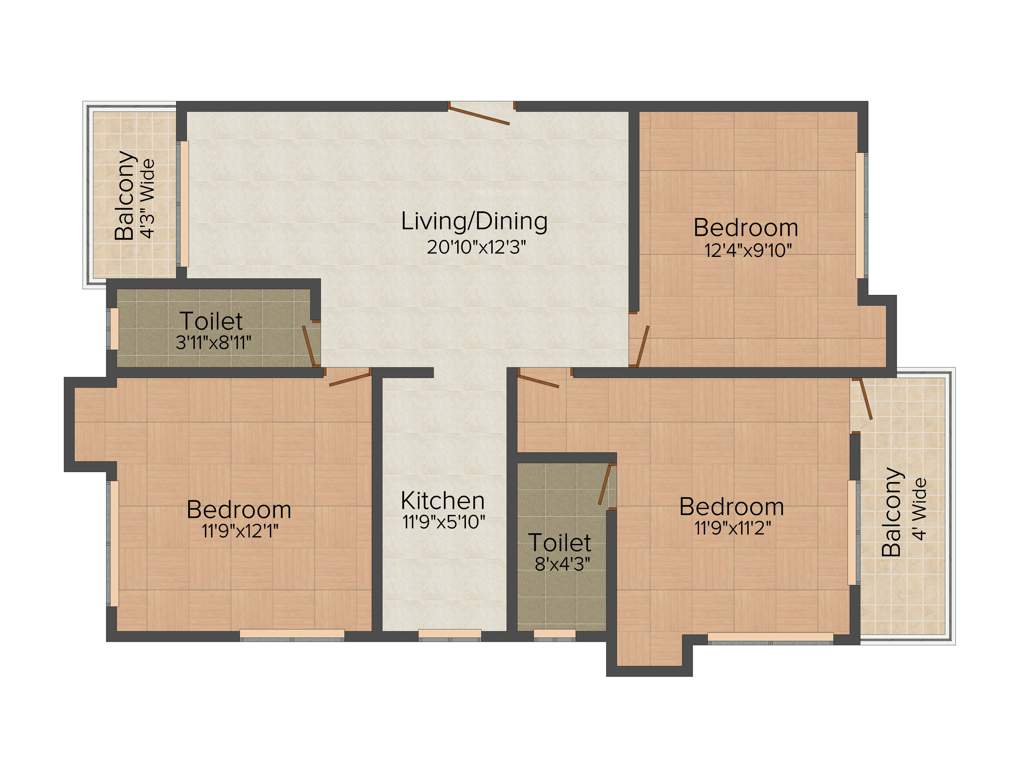 Mamata Suvenior Heights (3BHK+3T (1,314 sq ft) 1314 sq ft)