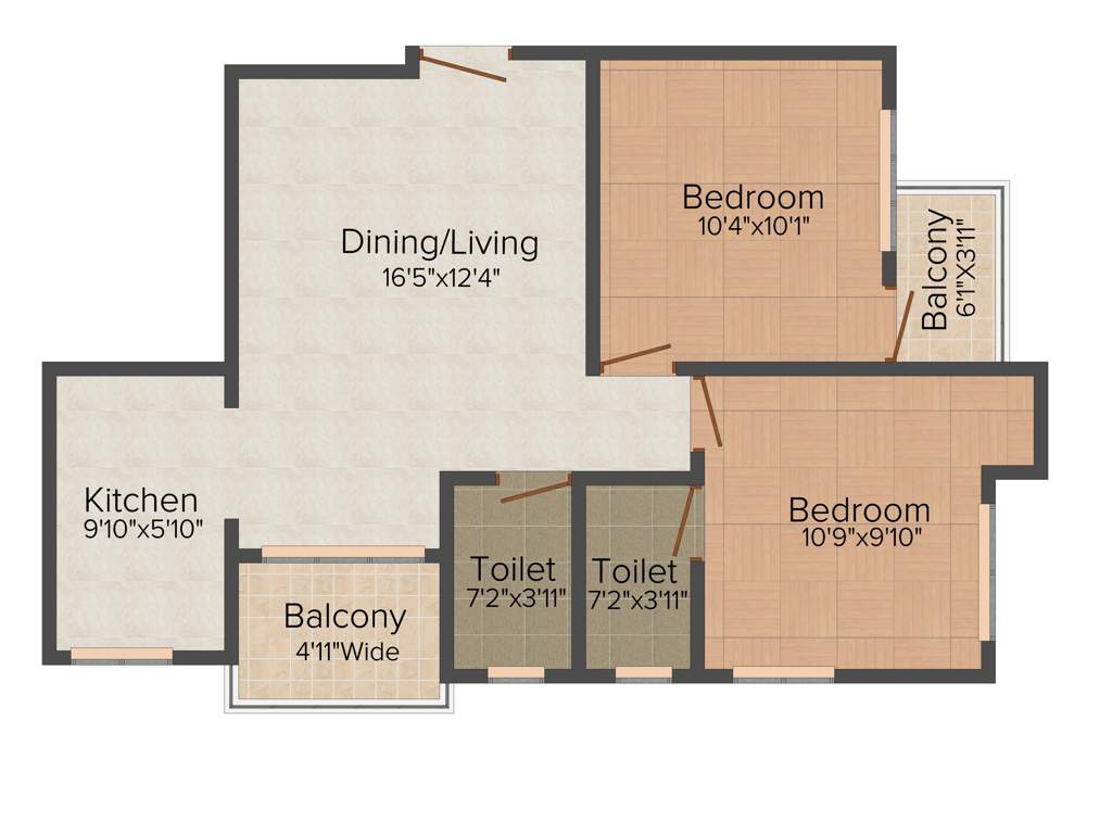 Mamata Suvenior Heights (2BHK+2T (913 sq ft) 913 sq ft)
