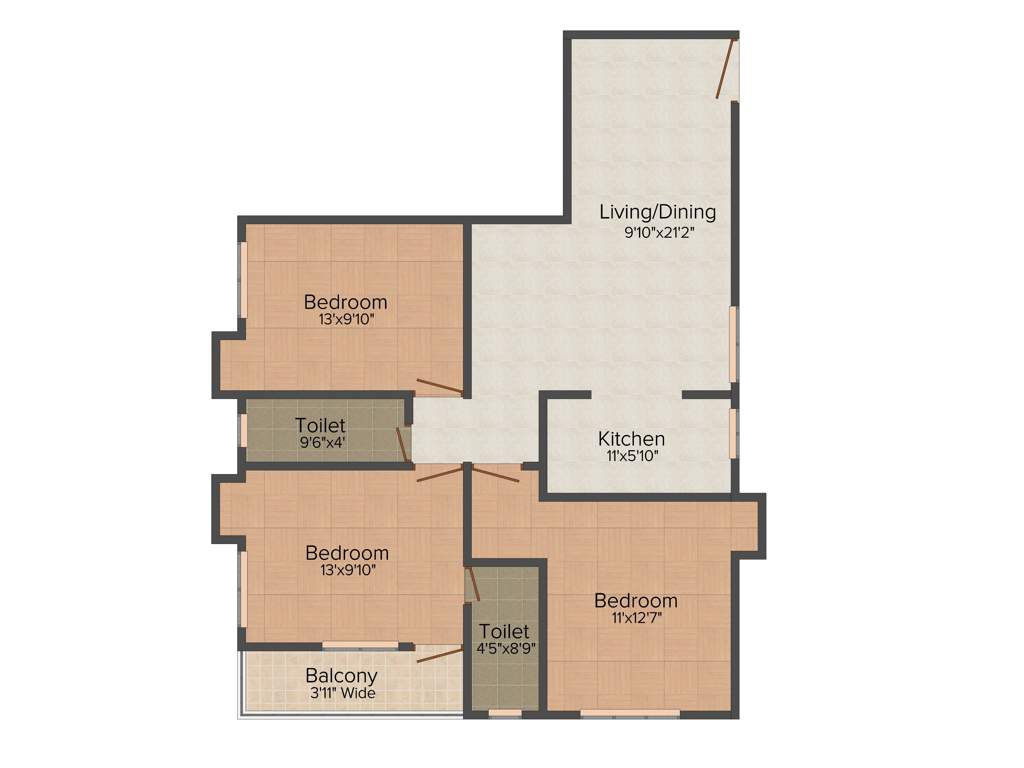 Mamata Suvenior Heights (3BHK+3T (1,403 sq ft) 1403 sq ft)