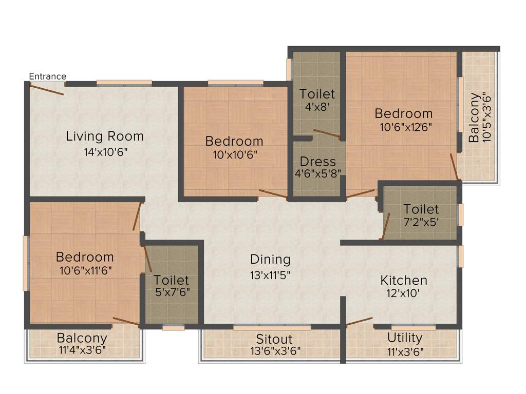Sowparnika Grandeur (3BHK+3T (1,575 sq ft) 1575 sq ft)