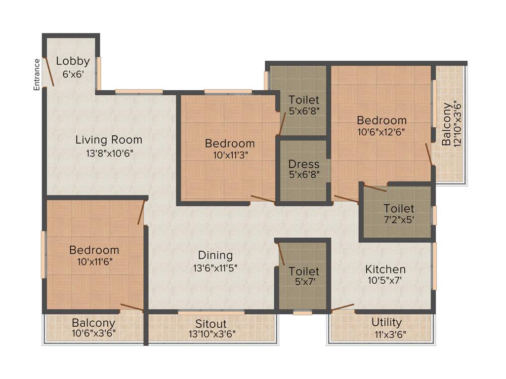 Sowparnika Grandeur (3BHK+3T (1,628 sq ft) 1628 sq ft)