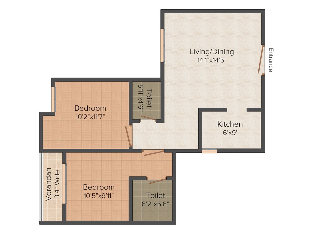 Bhawani Sunvalley (2BHK+2T (1,013 sq ft) 1013 sq ft)