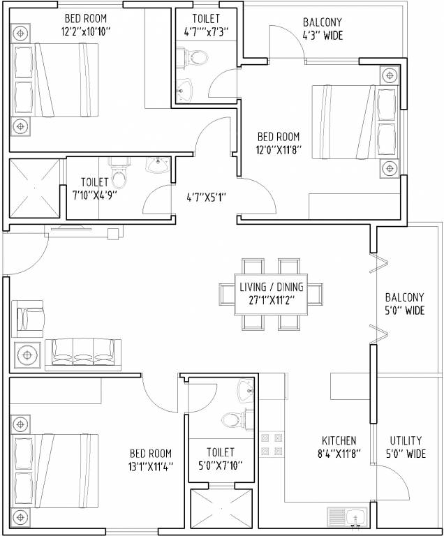 Richmond Pride (3BHK+3T (1,533 sq ft) 1533 sq ft)