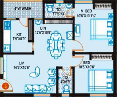 Floor Plan (2BHK+2T (1,000 sq ft) 1000 sq ft) BR Constructions Hemadurga Signature Floor Plan (2BHK+2T (1,000 sq ft) 1000 sq ft)