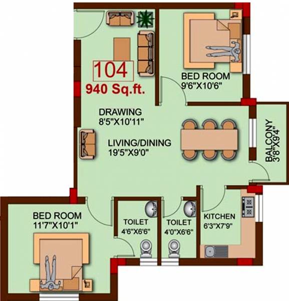 Archid Residency (2BHK+2T (940 sq ft) 940 sq ft) Archid Residency (2BHK+2T (940 sq ft) 940 sq ft)