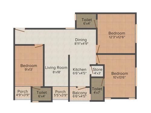 Archid Sneha (3BHK+3T (1,330 sq ft) 1330 sq ft)