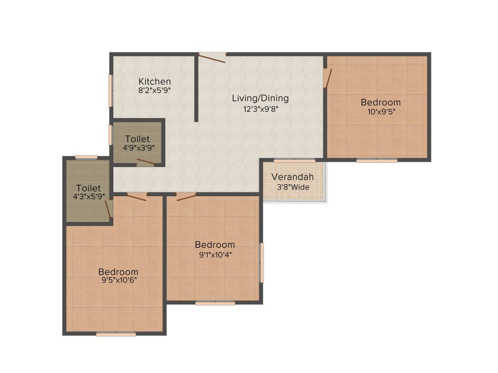 SD Aqua View (3BHK+2T (907 sq ft) 907 sq ft)