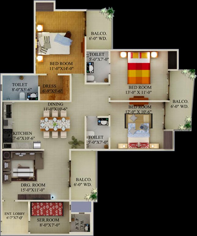 Supertech Eco Village 2 (3BHK+3T (1,906 sq ft)   Servant Room 1906 sq ft)