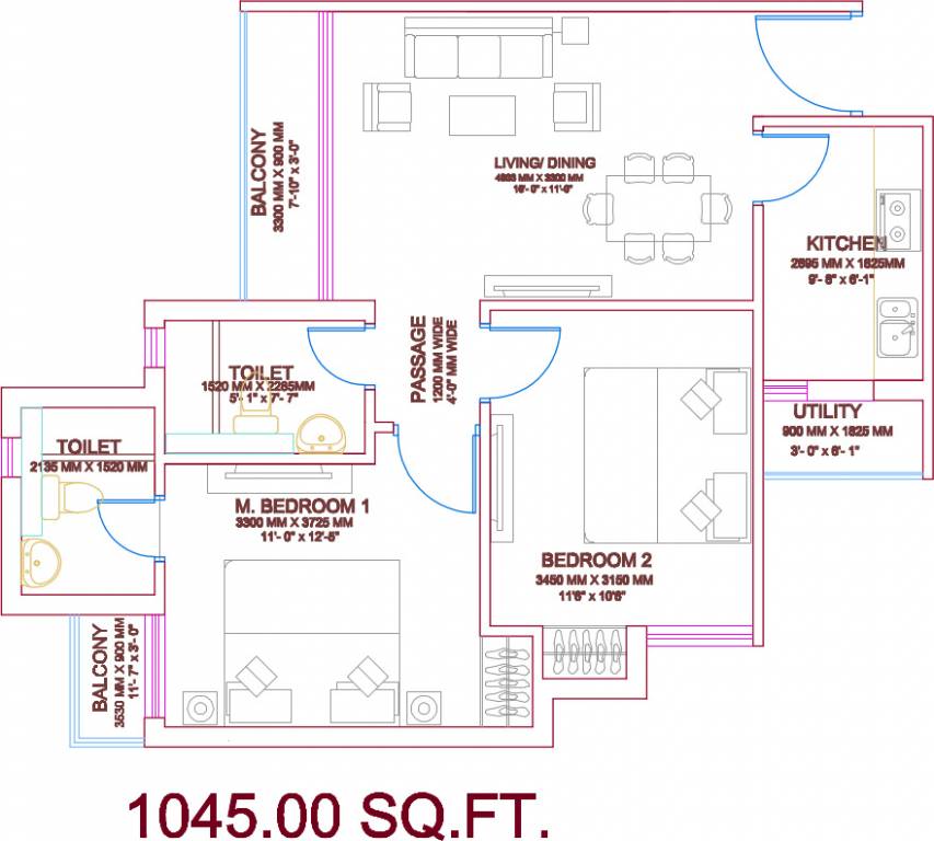 Paras Tierea (2BHK+2T (1,045 sq ft) 1045 sq ft)