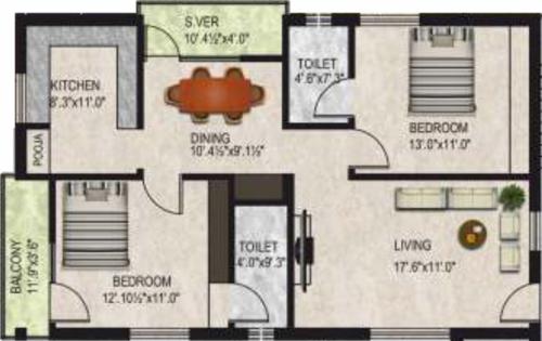 Yaganti Almond Valley (2BHK+2T (1,170 sq ft) + Pooja Room 1170 sq ft)