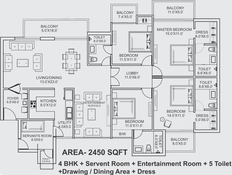 APS Capitals Pride (4BHK+5T (2,450 sq ft)   Servant Room 2450 sq ft)