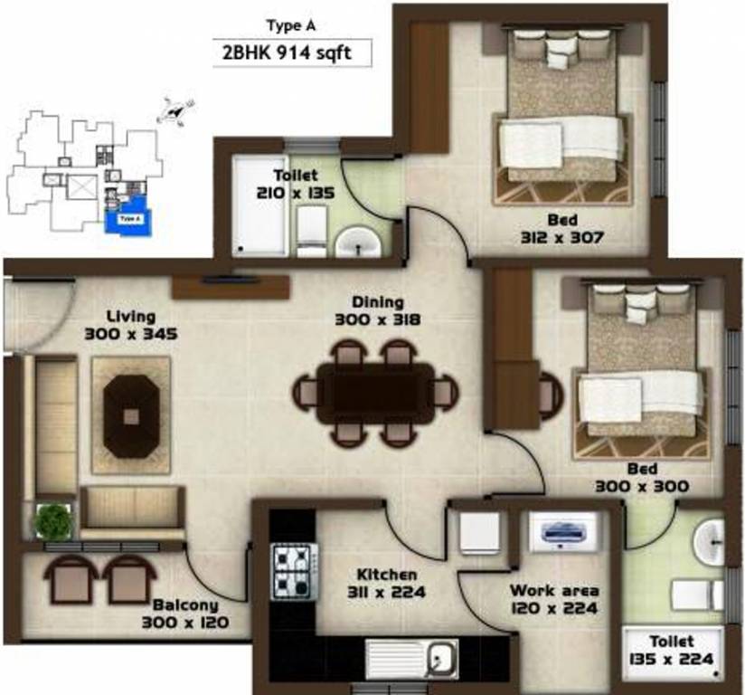 Kalyan Opal (2BHK+2T (914 sq ft) 914 sq ft)