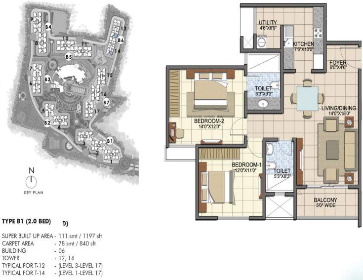 Prestige Song Of The South (2BHK+2T (1,197 sq ft) 1197 sq ft)