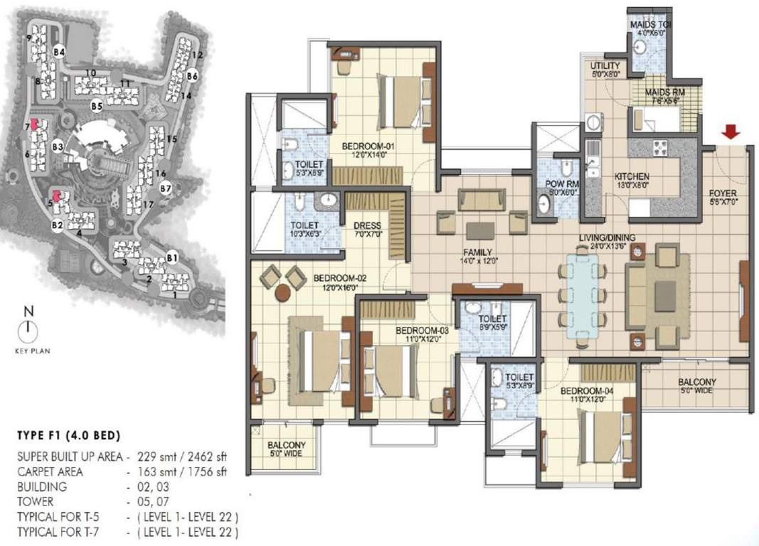 Prestige Song Of The South (4BHK+5T (2,462 sq ft) + Servant Room 2462 sq ft)