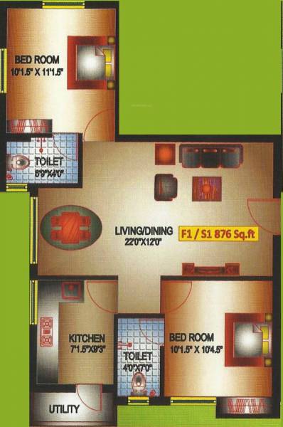 Pranav Casa Green (2BHK+2T (876 sq ft) 876 sq ft)