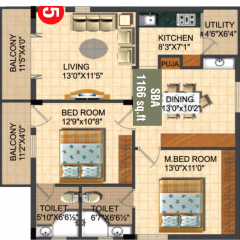 Sai Avhni (2BHK+2T (1,166 sq ft) 1166 sq ft)