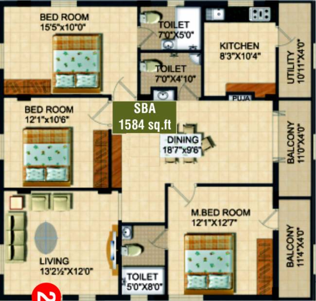 Sai Avhni (3BHK+3T (1,584 sq ft) 1584 sq ft)