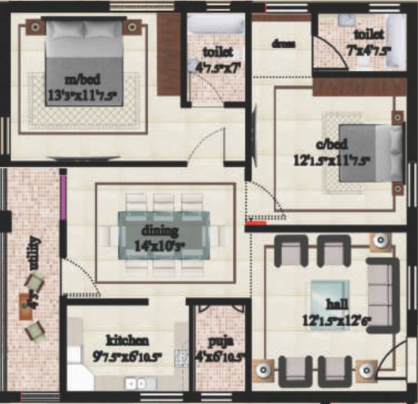 Parkville Lakshmi Nivas (2BHK+2T (930 sq ft) 930 sq ft)