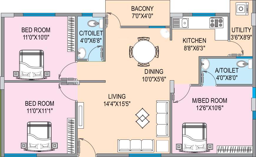 OSNC Nandini Springfield (3BHK+2T (1,188 sq ft) 1188 sq ft)