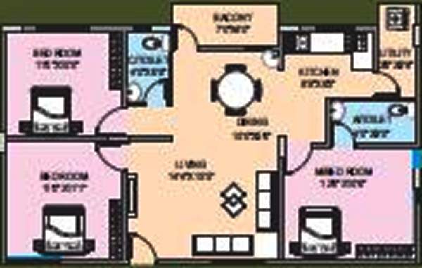 OSNC Nandini Springfield (3BHK+2T (1,233 sq ft) 1233 sq ft)