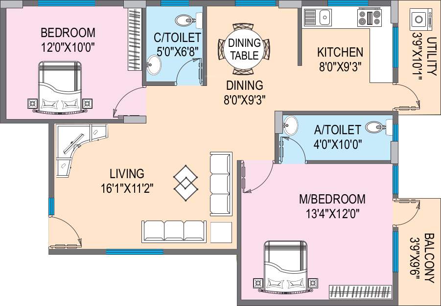OSNC Nandini Springfield (2BHK+2T (1,197 sq ft) 1197 sq ft)